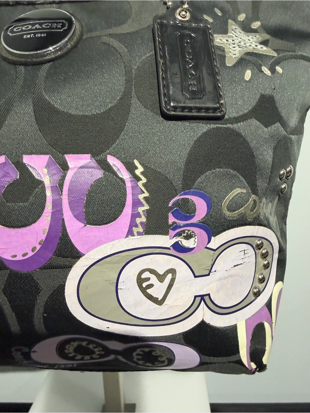 Coach poppy Black Signature Canvas Tote with Purple Accents - Picture 5 of 10